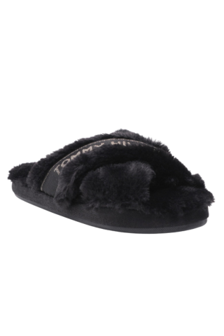 TOMMY HILFIGER SHINY WEBBING FURRY SLIPPER