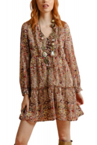 MOLLY BRACKEN LADIES WOVEN DRESS BEIGE FLORAL