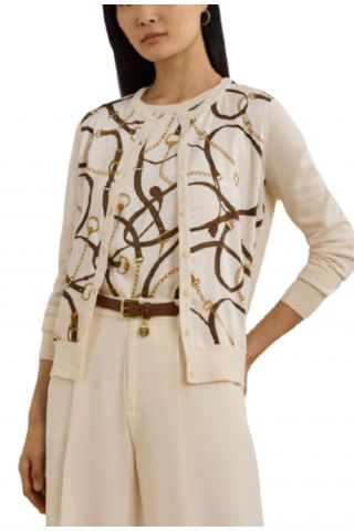 LAUREN RALPH LAUREN COTTON MODAL-LS CARDIGAN BEIGE/MULTI - 358061