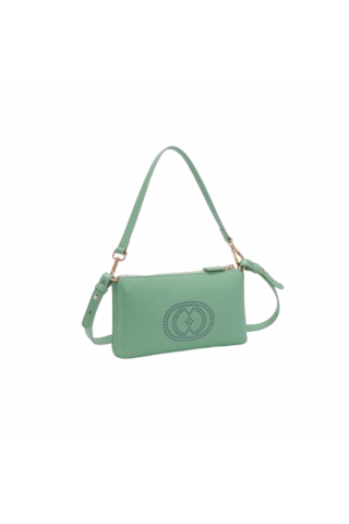 LA CARRIE - DRILLED LOGO DOUBLE WALLET/BAG TUMBLED LLEATHER PISTACCHIO