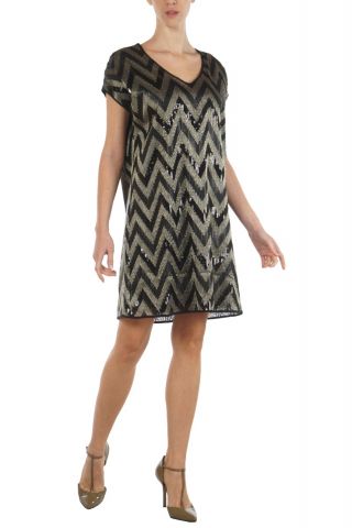 MOLLY BRACKEN LADIES WOVEN DRESS PREMIUM BLACK/GOLD METTALIC