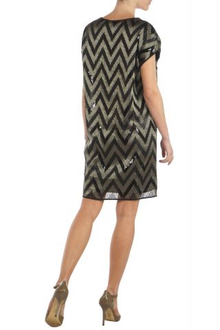 MOLLY BRACKEN LADIES WOVEN DRESS PREMIUM BLACK/GOLD METTALIC