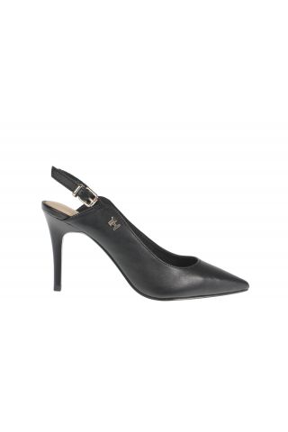 TOMMY HILFIGER FEMININE LEATHER HIGH SLING BACK BLACK