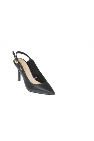 TOMMY HILFIGER FEMININE LEATHER HIGH SLING BACK BLACK