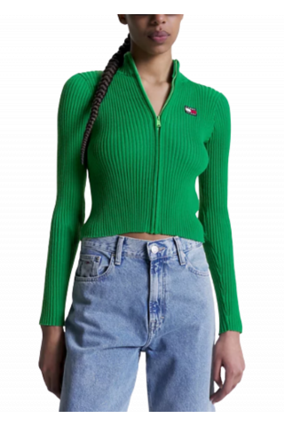 TOMMY HILFIGER - T JW BADGE ZIP TRHU SWEATER GREEN