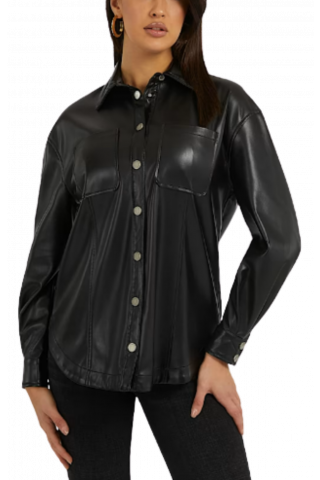 GUESS - LS CAROLA FAUX LEATHER SHIRT BLACK