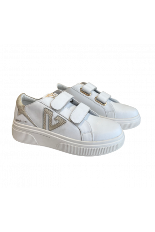 EMANUELLE VEE - SNEAKER FONDO CASSETTA ALTO PELLE+PU WHITE/GOLD