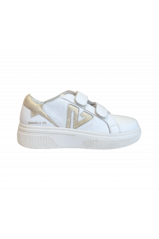 EMANUELLE VEE - SNEAKER FONDO CASSETTA ALTO PELLE+PU WHITE/GOLD