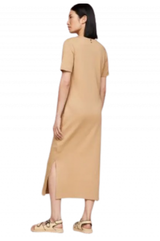 TOMMY HILFIGER SLIM INTERLOCK MODAL MIDI DRESS SS - TH CLASSIC KHAKI RBL