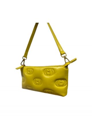 LA CARRIE - EMBOSSED LOGOS DOUBLE WALLET/BAG LEATHER YELLOW