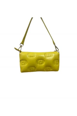 LA CARRIE - EMBOSSED LOGOS DOUBLE WALLET/BAG LEATHER YELLOW