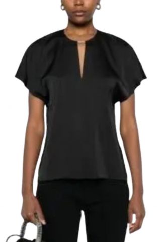 CALVIN KLEIN - DRAPEY SATIN SS METAL BLOUSE BLACK - 357677