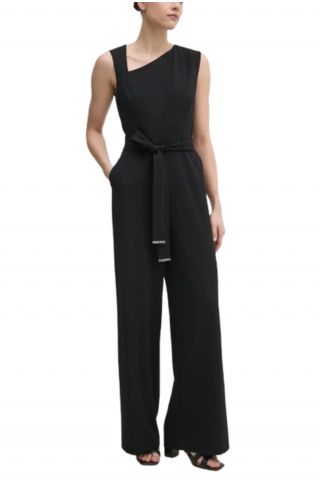 CALVIN KLEIN - SCUBA CREPE OPEN BACK JUMPSUIT BLACK - 357676