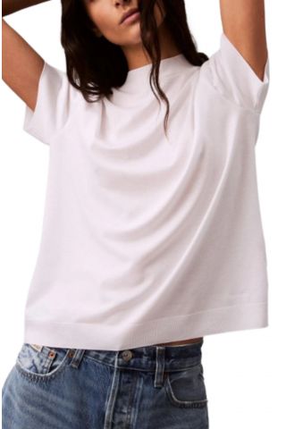 CALVIN KLEIN SS REFINED COTTON MOCK NK TEE WHITE - 358628