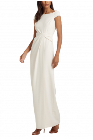 RALPH LAUREN POLISHED CREPE-GOWN DRESS OFF WHITE