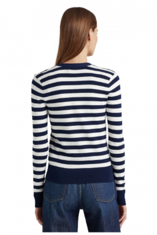 RALPH LAUREN SUPERFINE COTTON NYLON -SWEATER STR NAVY/WHITE