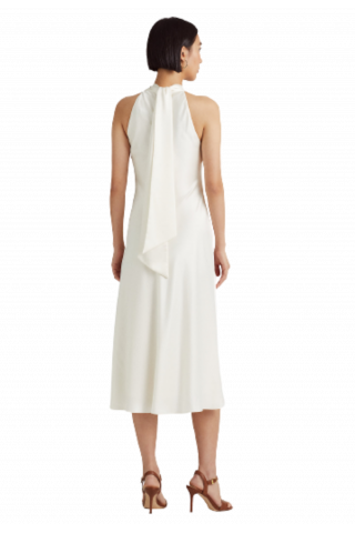 RALPH LAUREN HAMMERED CHARMEUSE-COCKTAIL DRESS - LIGHT BEIGE