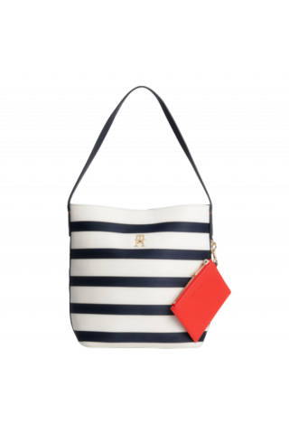 TOMMY HILFIGER ICONIC BUCKET BAG STRIPES - NAVY/WHITE 0GY