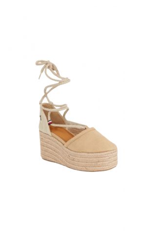 TOMMY HILFIGER - CLOSED TOE LINEN FLATFORM CLASSIC KHAKI