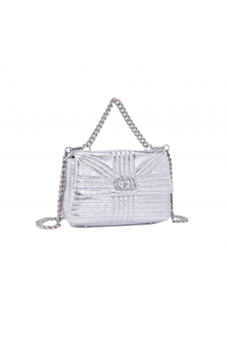 LA CARRIE BORSA A MANO SHINY SILVER MED.HAND BAG LAMINATED LEATHER