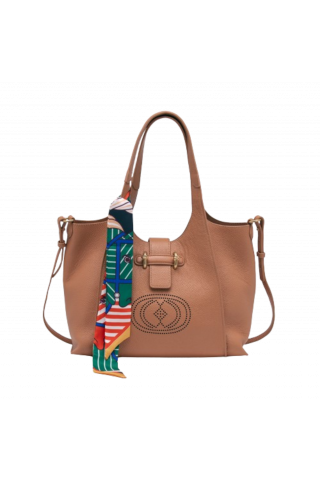 LA CARRIE - DRILLED LOGO SHOULDER BIG SHOPPER TUMBLED LEATHER CUOIO
