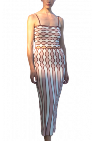 PORTAMI VIA CINDY MOTIVE MIDI DRESS ECRU&RED&PINK