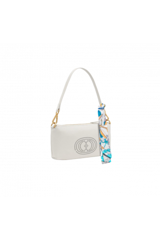 LA CARRIE - DRILLED LOGO DOUBLE WALLET/BAG TUMBLED LLEATHER CREAM