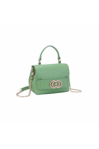 LA CARRIE - STRASS LOGO GRECE HAND BAG LEATHER PISTACCHIO