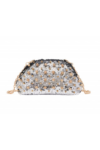 LA CARRIE NIGHT PAYETTE CLUTCH SYNTHETIC PEWTER STRASS