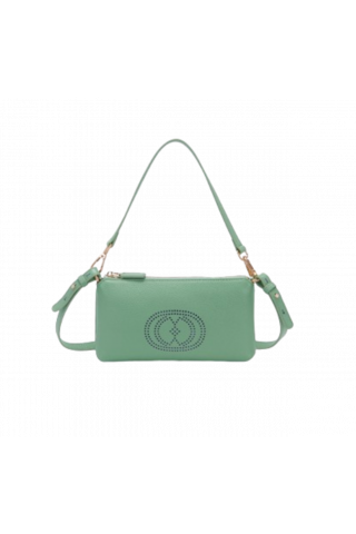 LA CARRIE - DRILLED LOGO DOUBLE WALLET/BAG TUMBLED LLEATHER PISTACCHIO