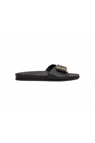 TOMMY HILFIGER HARDWARE LEATHER FLAT SANDAL - TH BLACK_BDS