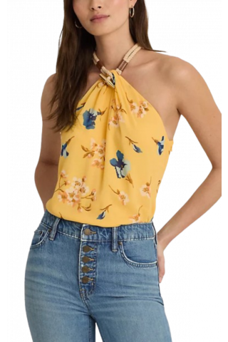 RALPH LAUREN POLY CRINKLE GGT 58 TOP FLORAL YELLOW