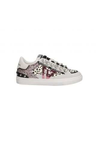 EMANUELLE VEE - SNEAKER OLIVIA MULTIMATERIAL+STRASS P011 COW SPLIT COMBI