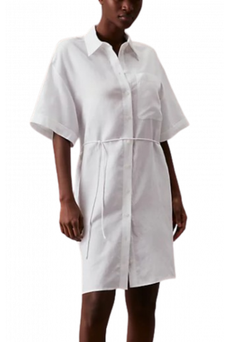 CALVIN KLEIN - LINEN BLEND RELAXED SHIRT DRESS WHITE