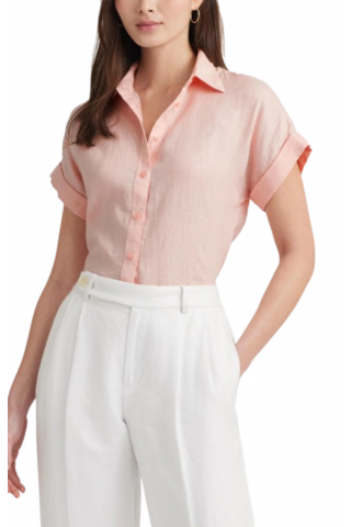 RALPH LAUREN TISSUE LINEN-SS SHIRT PINK