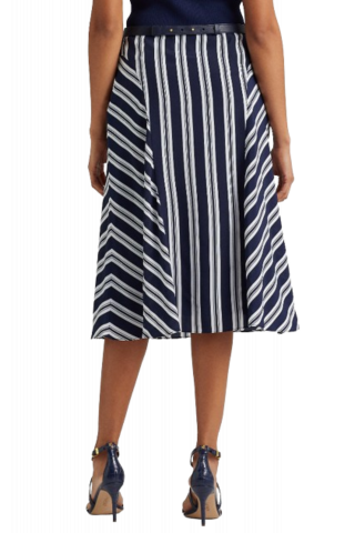 RALPH LAUREN POLY CDC - MIDI SKIRT STR NAVY/WHITE