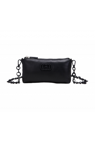 LA CARRIE DECCAN DOOBLE WALLET/BAG BLACK LEATHER