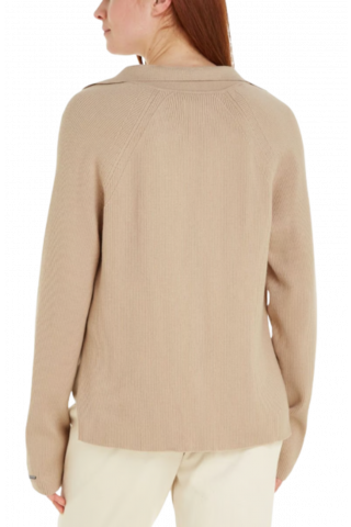 CALVIN KLEIN RIB POLO NECK SWEATER - ECRU