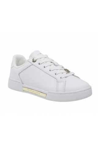 TOMMY HILFIGER CORT SNEAKER WITH LACE HANDWARE - WHITE/GOLD 0K6