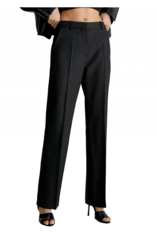 CALVIN KLEIN LINEN SLIM STRAIGHT CROPPED PANT - BLACK BEH