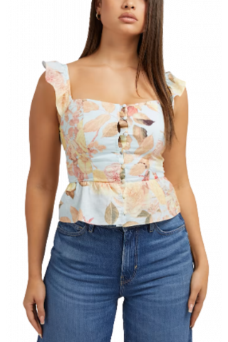 GUESS SL CARINE PEPLUM TOP W3GH58WFC40 FLORAL/CIEL