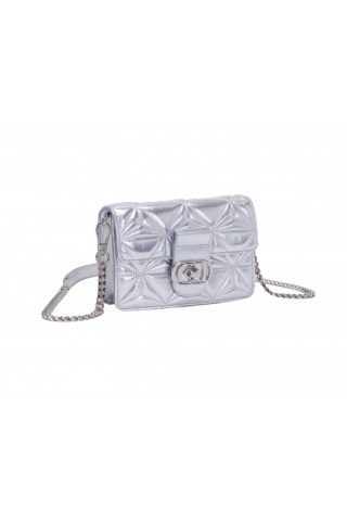 LA CARRIE SHINY MINI SHOULDER BAG - SILVER LAMINATED LEATHER 