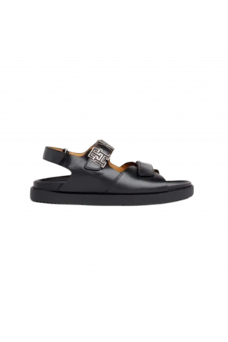 TOMMY HILFIGER - TH HARDWARE LEATHER SPORTY SANDAL BLACK