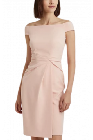 RALPH LAUREN POLISHED CREPE-COCKTAIL DRESS - PALE PINK