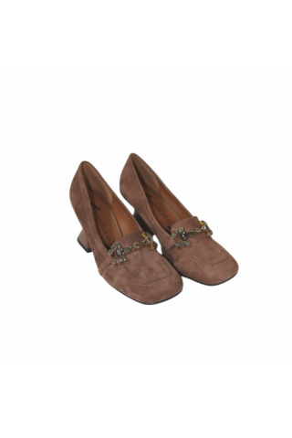 EMANUELLE VEE - MOCASSINO MORSETTO STRASS T.70 CAMOSCIO TAUPE