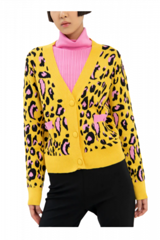 FRACOMINA WOMEN'S KNIT JACKET YELLOW PINK SHORT V CARDIGAN