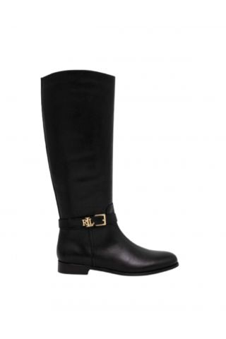 LAUREN RALPH LAUREN 100% COW LEATHER BROOKE TALL-BOOTS BLACK