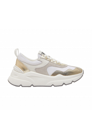 EMANUELLE VEE SNEAKER ALLACCIATA NAPPA METAL COMBI GOLD/WHITE