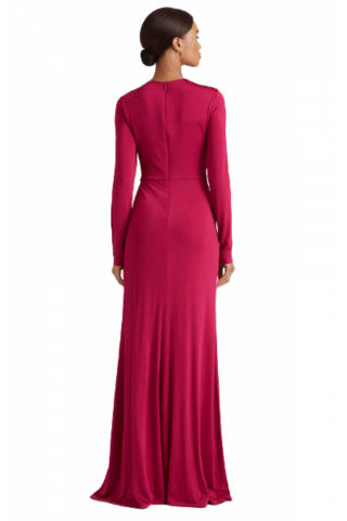 RALPH LAUREN SILKY JERSEY-GOWN W/TRIM FUCHSIA/BERRY