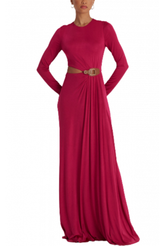 RALPH LAUREN SILKY JERSEY-GOWN W/TRIM FUCHSIA/BERRY